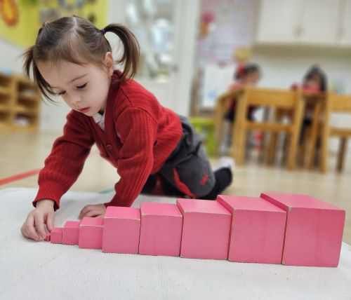 幼兒在中環校舍透過蒙特梭利教具激發吸收性心智與智力發展